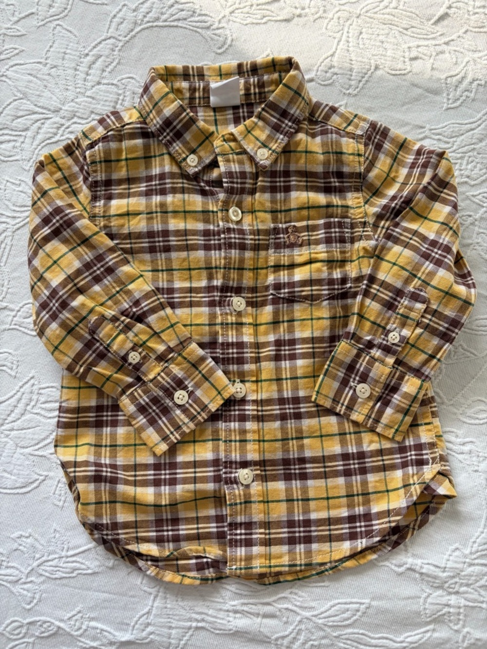 GAP Yellow & Brown Plaid Button-Down Shirt 18-24m